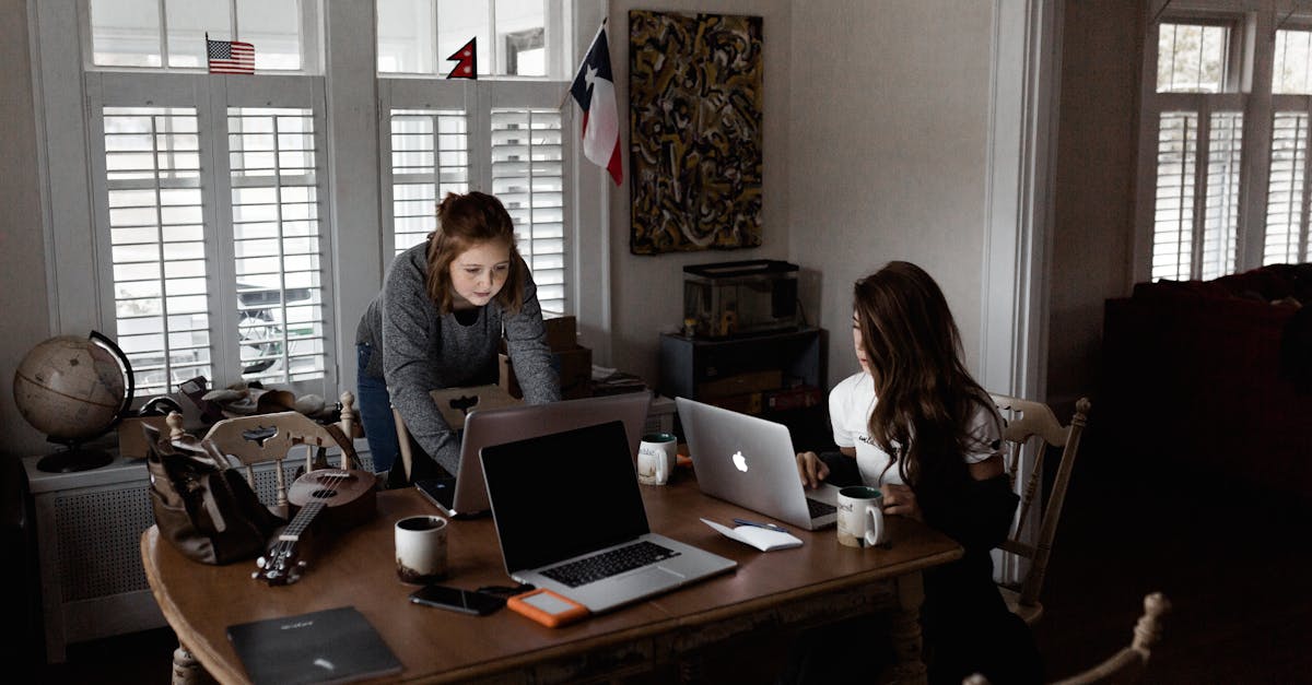 Two young women working collaboratively in a cozy home office setting.